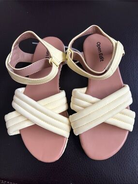Open Edit Girls Soft Pale Yellow Crisscross Ankle-Strap Sandals